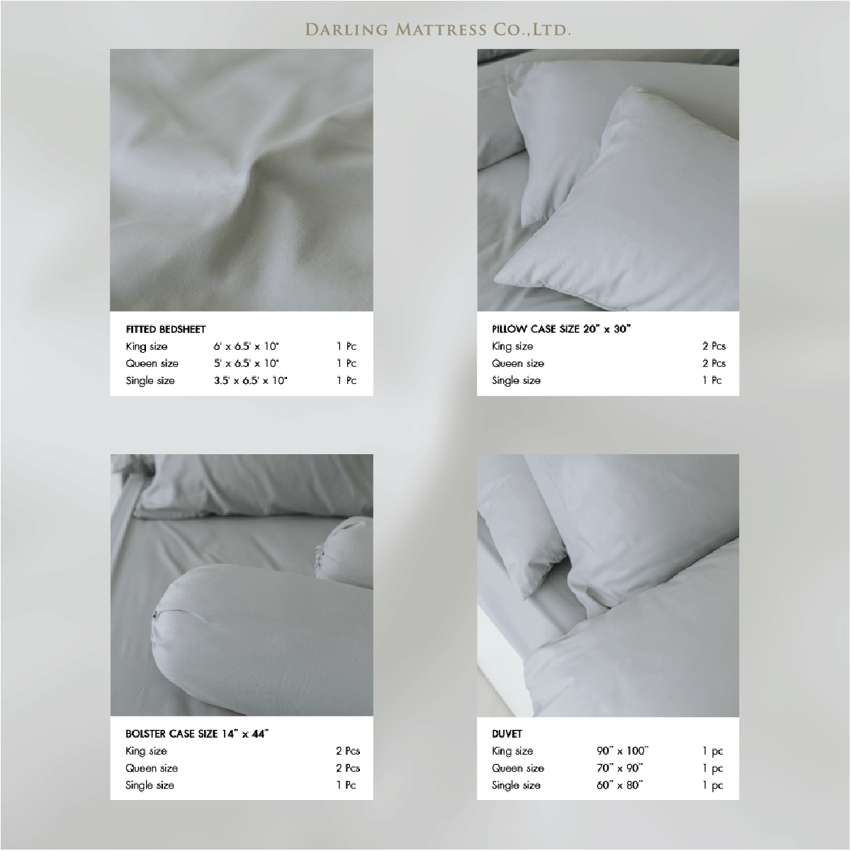 ชุดผ้าปูผ้านวม 5 ฟุต DARLING MATTRESS รุ่นสีพื้น สีเทาอ่อน_2